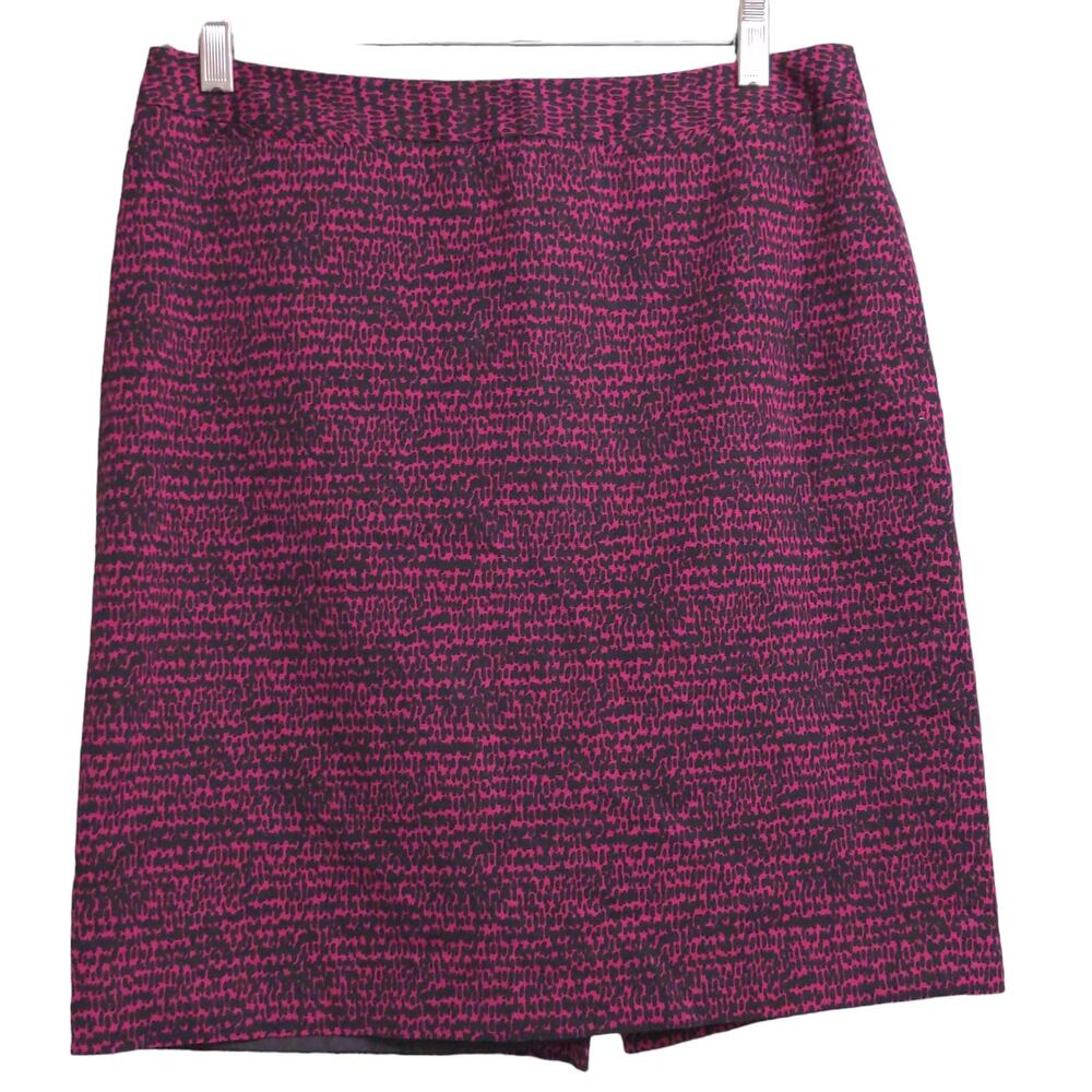 Halogen Womens Pencil Skirt Magenta Black Printed Knee Length Back Slit Zipper 8